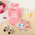 thumbnail image 3 of LAPAKIDS Baby Girls Summer Clothes 0-3 Months Ruffle Sleeveless Letter Romper Tops Floral Shorts Headband 3Pcs Outfits, 3 of 7