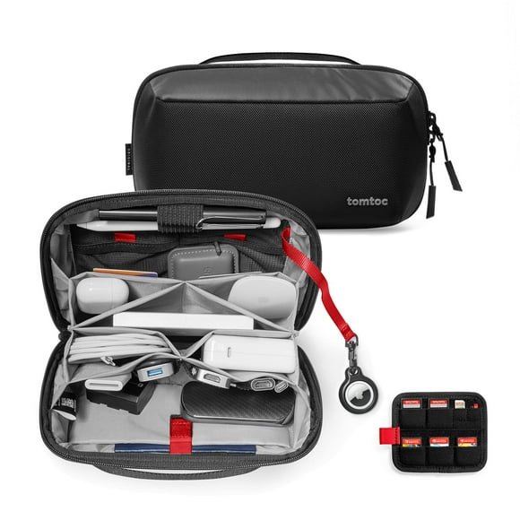 tomtoc Electronic Organizer Accessory Tech Pouch for MacBook Charger, Cables, Power Bank, Hard Drive, Cords, Water-resistant Storage Bag with Removable Card Sl