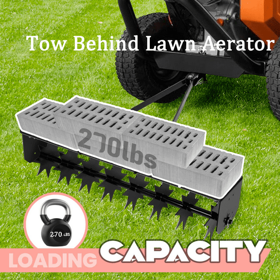 35" Tow Spike Aerator Tool  Tow Behind Lawn Aerator, 270lbs Soil Penetrator Spikes Tractor, Manual Aerator Lawn Tool for Garden Yard, Black