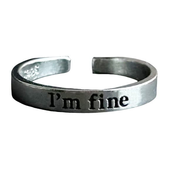 tegongse Unique I'm Fine Save Me Alloy Ring Representing Strength and Light Finger Ring Everyday Wear Jewelry Motivational Gift