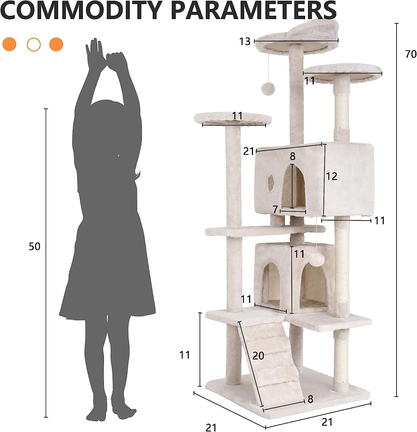 NiamVelo 70 inch Cat Tree Tower Furniture Cat Condo with Scratching Post for Indoor Kittens, Beige