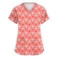 thumbnail image 2 of Womens V Neck Printed Scrub Tops Plus Size Medical Nursing Tops Scrubs with Pocket Pink 5XL, 2 of 5