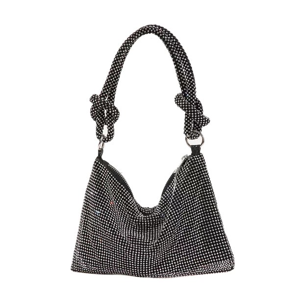 Bolso de hombro único Bolso de noche de fiesta de axilas hecho a mano con diamantes de imitación anudados