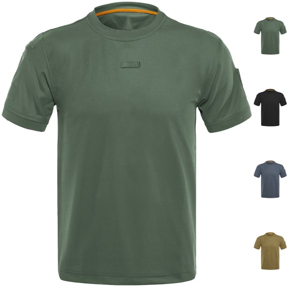 Mens Short Sleeve Utility T-Shirts with Hook and Loop Patch Pique Mesh Quick Dry Outdoor Workout Shirts Breathable Crewneck Athletic Tops for Hiking Camping