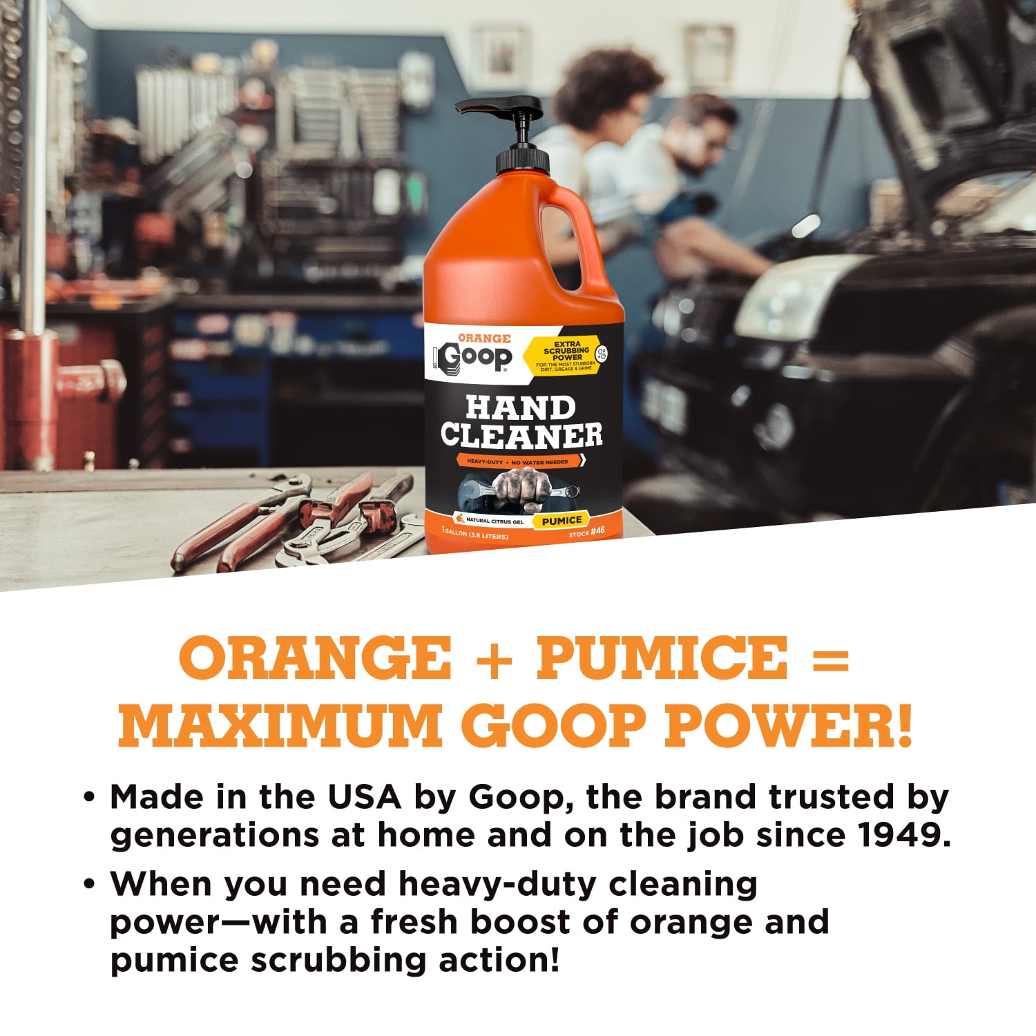 GOOP Orange Liquid with Pumice Multi-Purpose Waterless Hand Cleaner - 1 Gallon Pump Bottle