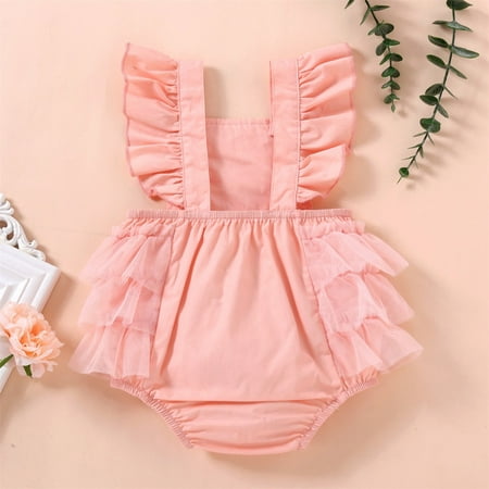 

dmqupv Preemie Outfits Girl Ruffled Sleeveless Girls Lace Clothes Romper Baby Bodysuit Baby Girl hers Day Outfit Pink 6-9 Months