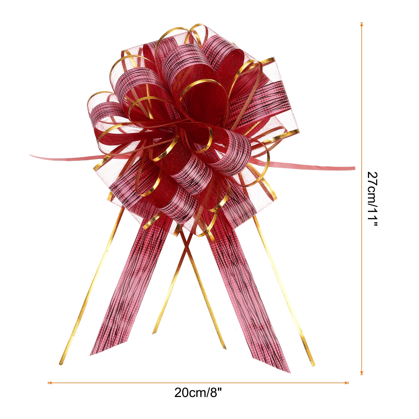 20pcs 8 Inch Large Pull Bow Gift Wrapping Bows Ribbon Organza Wine Red for Wedding Presents Christmas Party