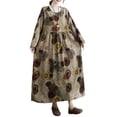 thumbnail image 1 of Vestido suelto vintage para mujer, manga larga, estampado, bolsillos laterales, vestido informal de Abanopi Extragrande, 1 of 7