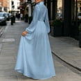 thumbnail image 4 of Hulanddfd Women's Dress Long-Sleeve Stand-Collar Single-Breasted Solid Maxi Dress Sky Blue Size S, 4 of 5