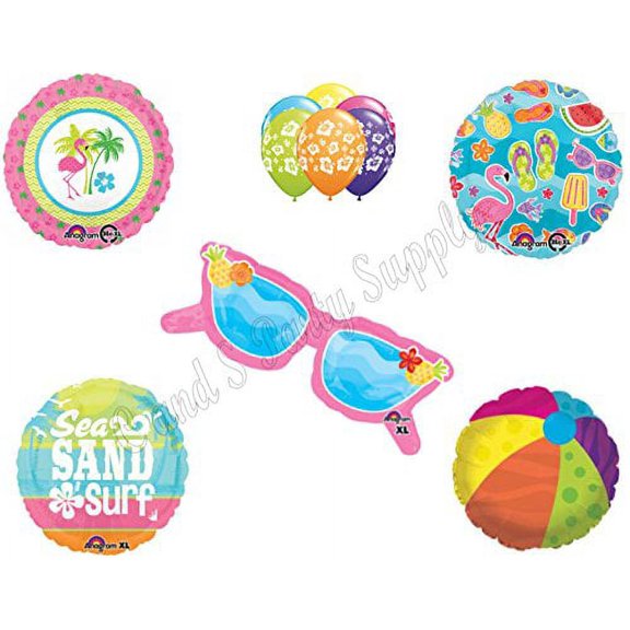 SUNGLASSES Happy Birthday Balloons Decoration Supplies Summer Luau Flamingo