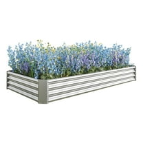 SEGMART Galvanized Raised Garden Bed, Planter Raised Garden Boxes Outdoor, Large Metal Planter Box Steel Kit for Plants, Flowers, Vegetables, Herbs, Silver 7.6×3.7×0.98FT