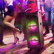 beFree Sound Double 10 Inch Subwoofer Bluetooth Portable Party Speaker with Reactive Lights, USB/ SD Input, FM Radio, Remote Control and Microphone