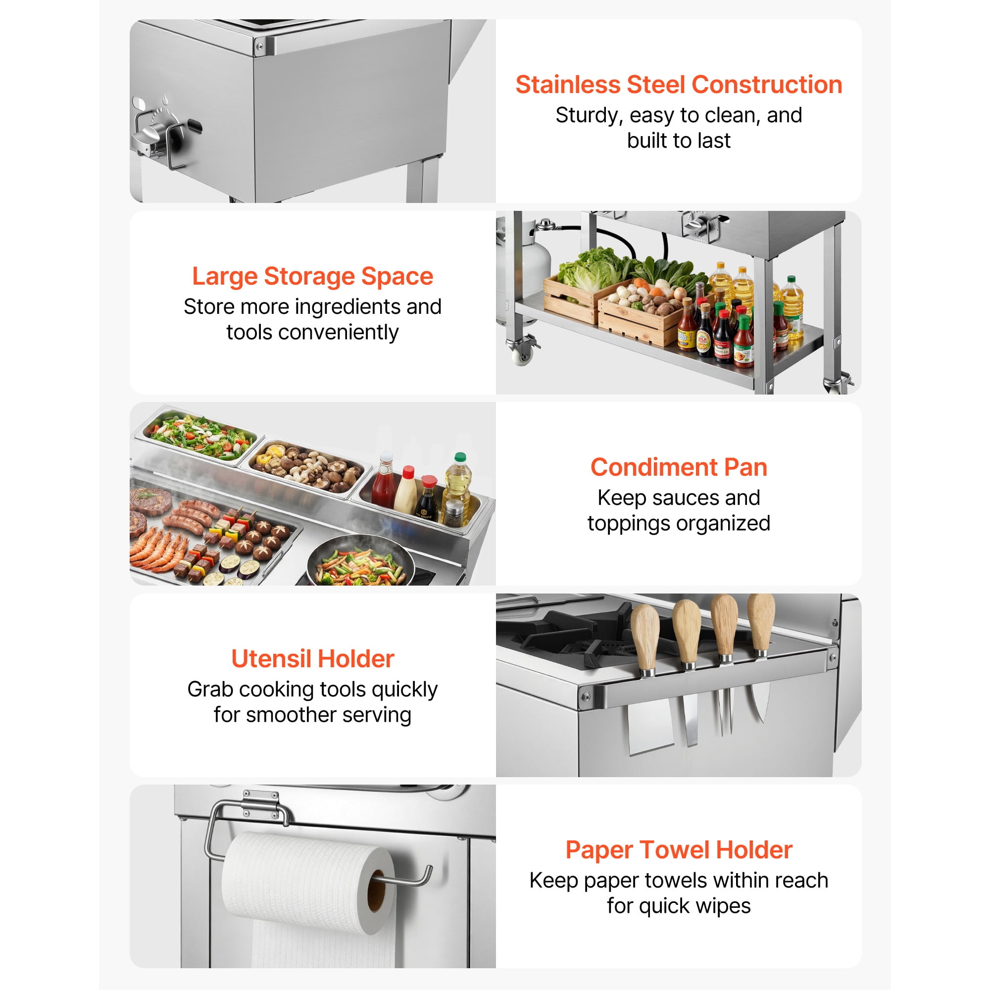 KFFKFF Outdoor Propane Griddle with 3 Burners (11,600 BTU Each), Stainless Steel Cooking Surface, Includes Three 1/3 Size Food Pans, Portable Cart with Wheels and Gas Stove