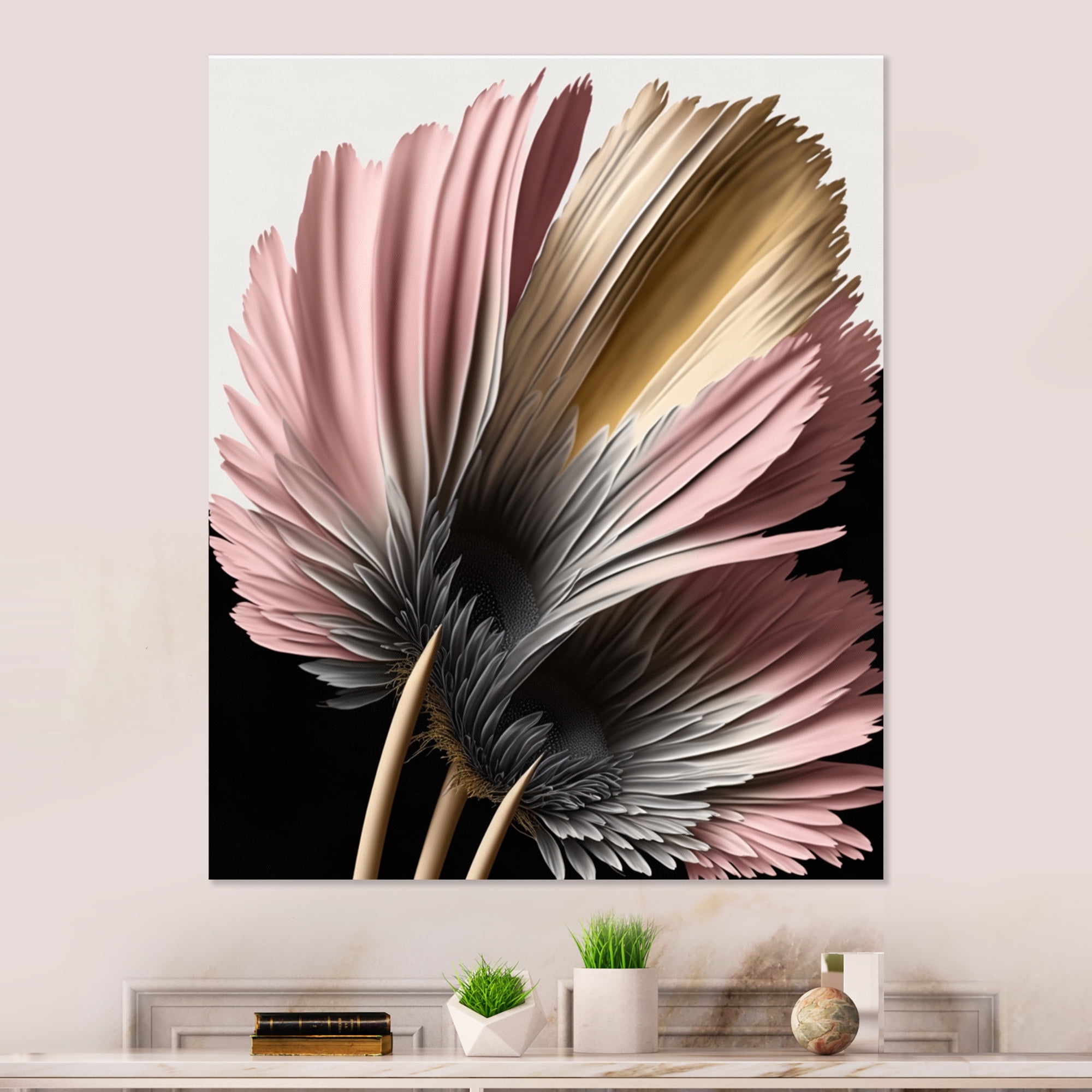 Designart Pink Gerbera Hyperrealistic Flowers II Canvas Wall Art