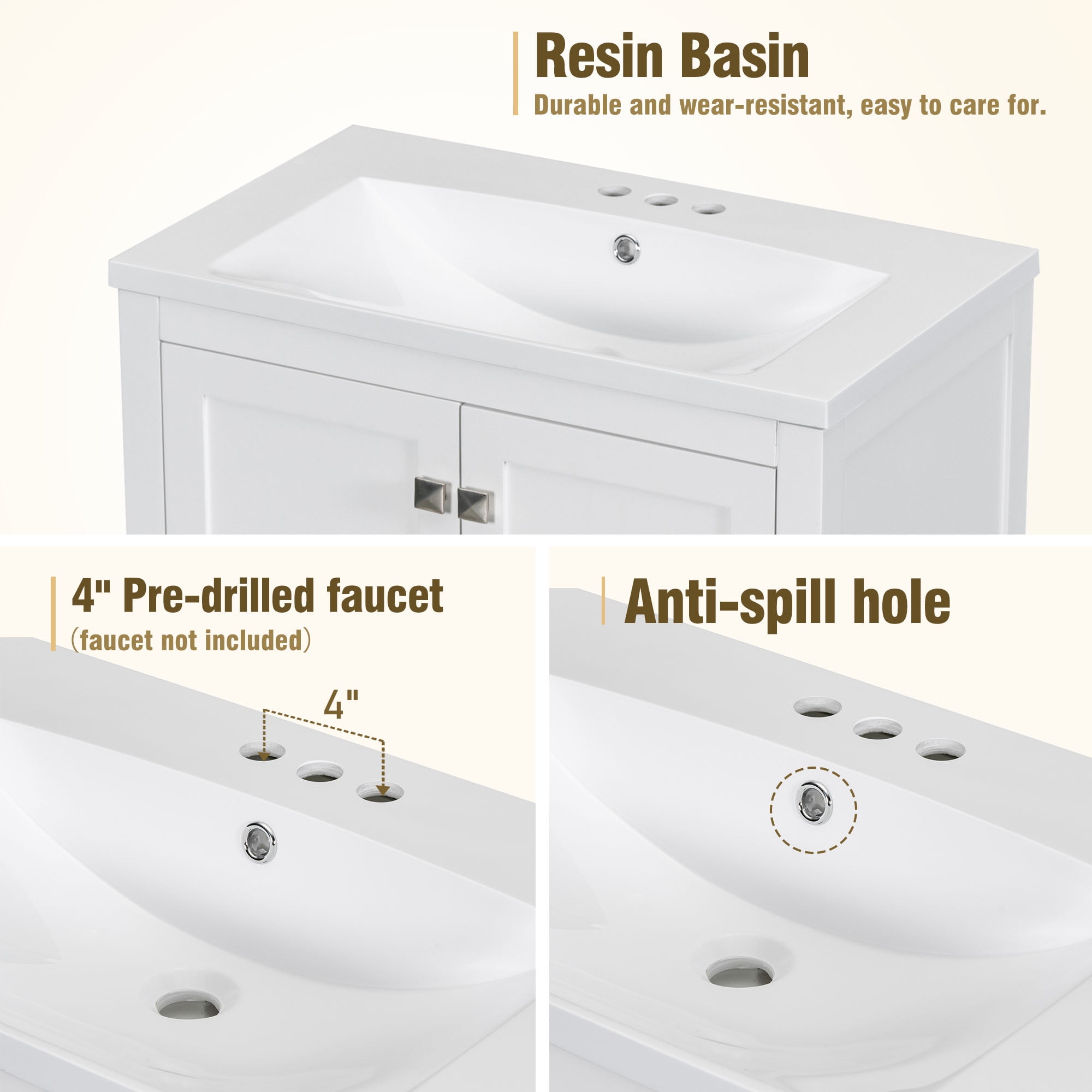 Harper & Bright Designs 30" White Bathroom Vanity with Single Sink, Bathroom Combo Cabinet Undermount Sink with 2 Doors and a Drawer, Soft Closing, Multifunctional Storage, Solid Wood Frame