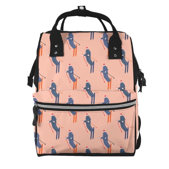 Easygdp Winter Skiing Adventure para Bolsa de Bebé de Gran Capacidad con Múltiples Bolsillos, Bolsa de Pañales para Padres, Bolsa de Viaje Organizada y Elegante