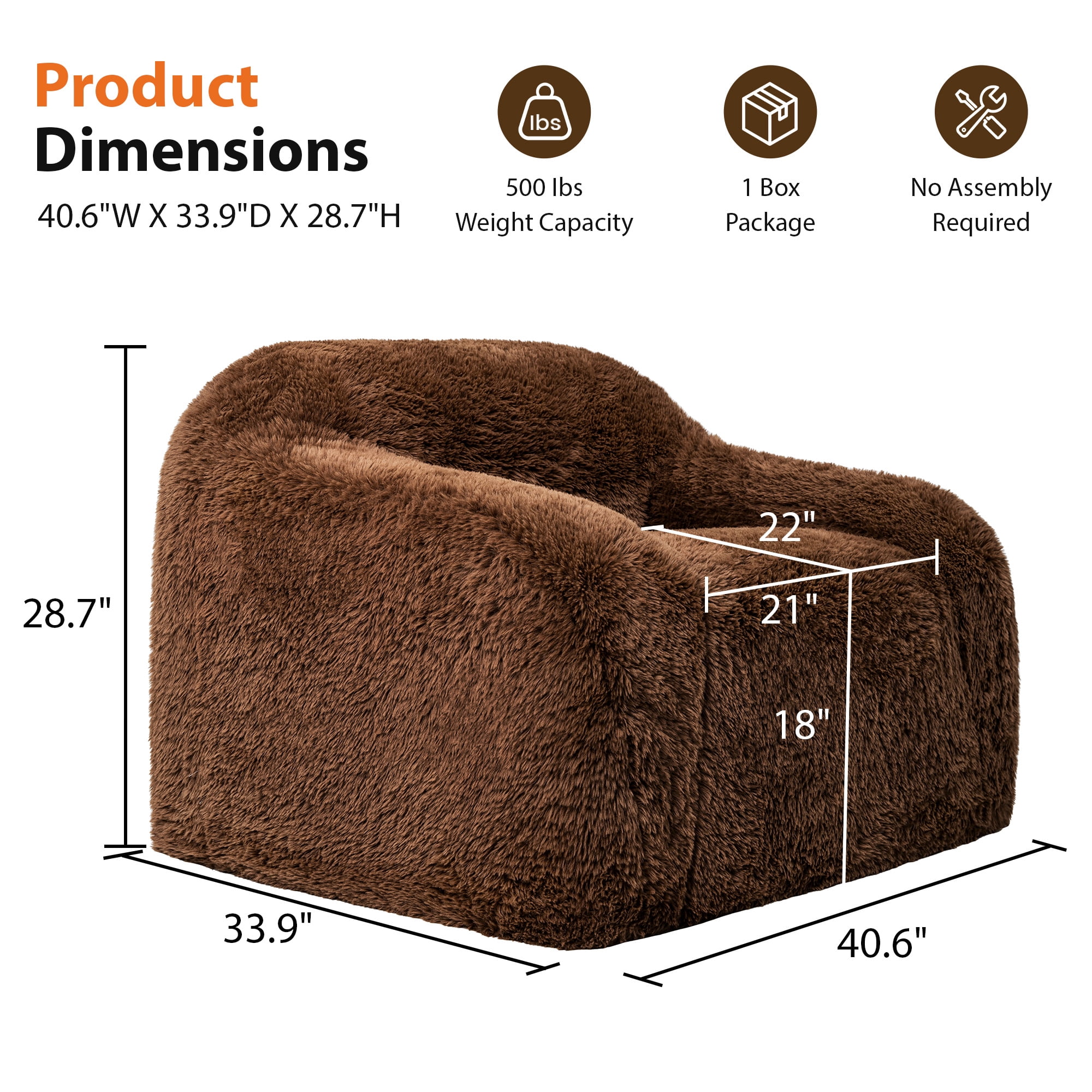 Aenkyo 40.6 Inch Faux Fur Single Sofa Chair, Comfy Lounge Chair in a Box, Orange
