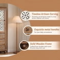 thumbnail image 2 of GDF Studio 54" Rustic Tall Narrow Storage Cabinet, Cutout Floral Door and 3 Drawers, Living Room, Kitchen, Natural, 2 of 9