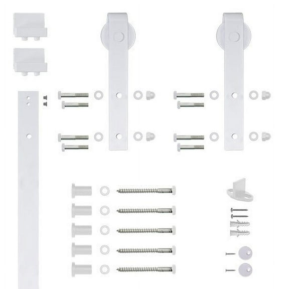 6.6 Ft. Hook Strap White Rolling Barn Door Hardware Kit with 2-3/4 in. Wheel