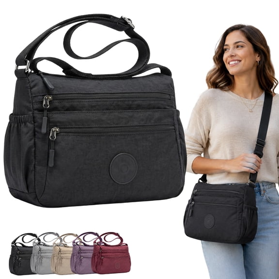 Crossbody Bags for Women Solid Color Fashionable Multi Pocket Crossbody Bag Water-Resistant Lightweight Nylon Shoulder Bag for Everyday Use