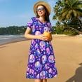 thumbnail image 4 of Naloa colorful mushroom Skull rainbow Print Womens Summer A-Line Dress with Pockets,Short Sleeve Dresses,Flowy Beach Swing Dress for Vacation Travel, 4 of 6