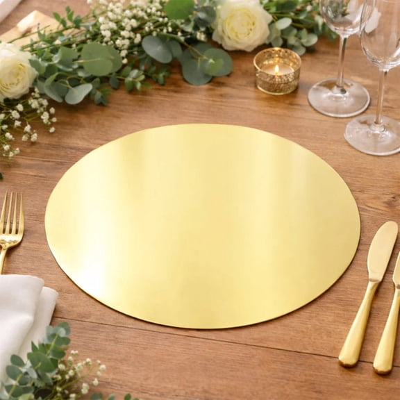 50 Gold Disposable 13 in Round Cardboard Paper Table Placemats Wedding Party Supplies