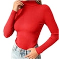 thumbnail image 4 of Wenini Women's Solid Color Turtleneck Ribbed Knit Sweater Slim Long Sleeve Pullover Top Trendy Base Layer Top, 4 of 7