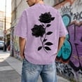 thumbnail image 5 of XIAOCHA Men's Vintage‑Wash Tee Rose Floral Dual‑Side Print Short‑Sleeve Pullover Top, Purple, Sizes M, 5 of 8