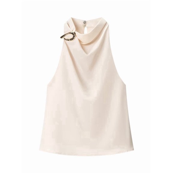 Women's Tank Tops Halter Draped Front Backless Womens Summer Tops Elegant Camisole Tops White S