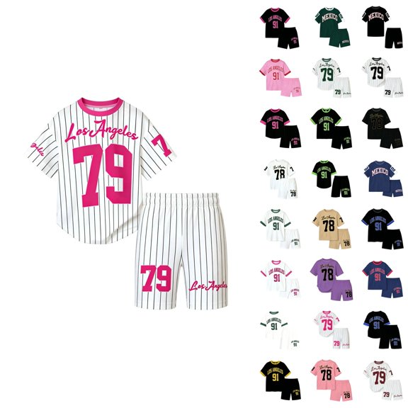 Girls Letter Print Short Sleeve Shorts Casual Summer Outfit For Toddler Kids