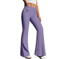 thumbnail image 4 of Siminsem High Waisted Flared Yoga Pants With Pockets for Women Butt Lifting Workout Leggings Petite Palazzo Pants Casual Summer Beach Travel Clothes Lounge Wide Leg, Purple, XL, 4 of 6