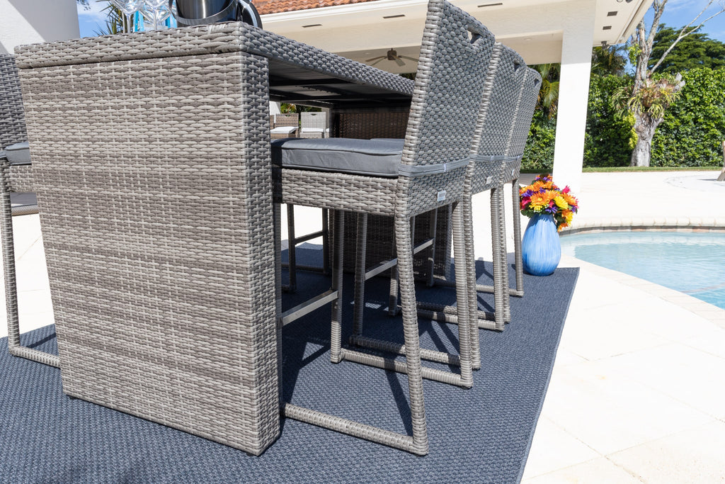 Sorrento 7-Piece Resin Wicker Outdoor Patio Furniture Bar Set in Gray W/Bar Table and Six Bar Chairs (Flat-Weave Gray Wicker, Sunbrella Canvas Aruba) - image 3 of 5