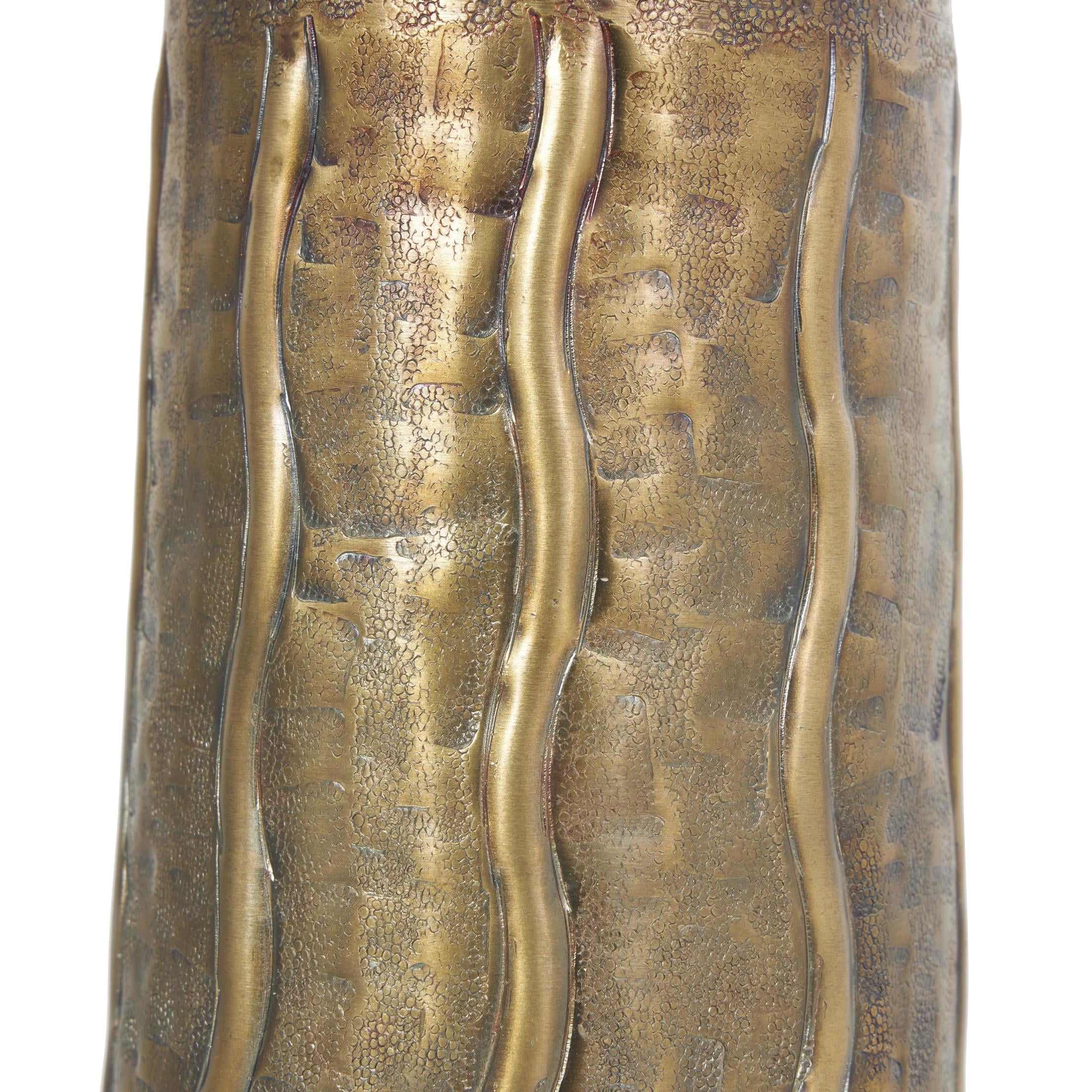 DecMode 14" Snakeskin Inspired Brass Metal Vase with Dimensional Wavy Accents