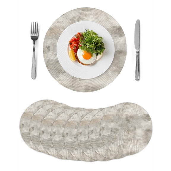 Vintage Beige Round 13 Inch Placemats Set of 8, Modern Abstract Art Oil Painting HeatResistant Non Slip Place Mats for Dining Table, Wipeable Braided Kitchen Table Mats for Housewarming