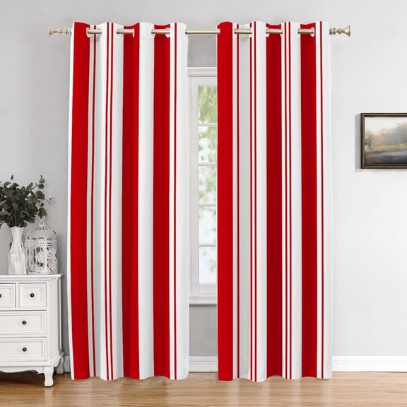 Red Christmas White Bedroom Curtains, Candy Cane Christmas Stripes Blackout Grommet Window Treatment Drapes For Living Room 42"W x 90"L (Pack of 2)