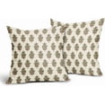 thumbnail image 4 of Brown Green Floral Block Print Pillow Covers 16x16 Set of 2 Spring Flower Pattern Decorative Throw Pillowcases Outdoor Rustic Farmhouse Square Cushion Cases Decor for Home Couch Sofa Bed, 4 of 7