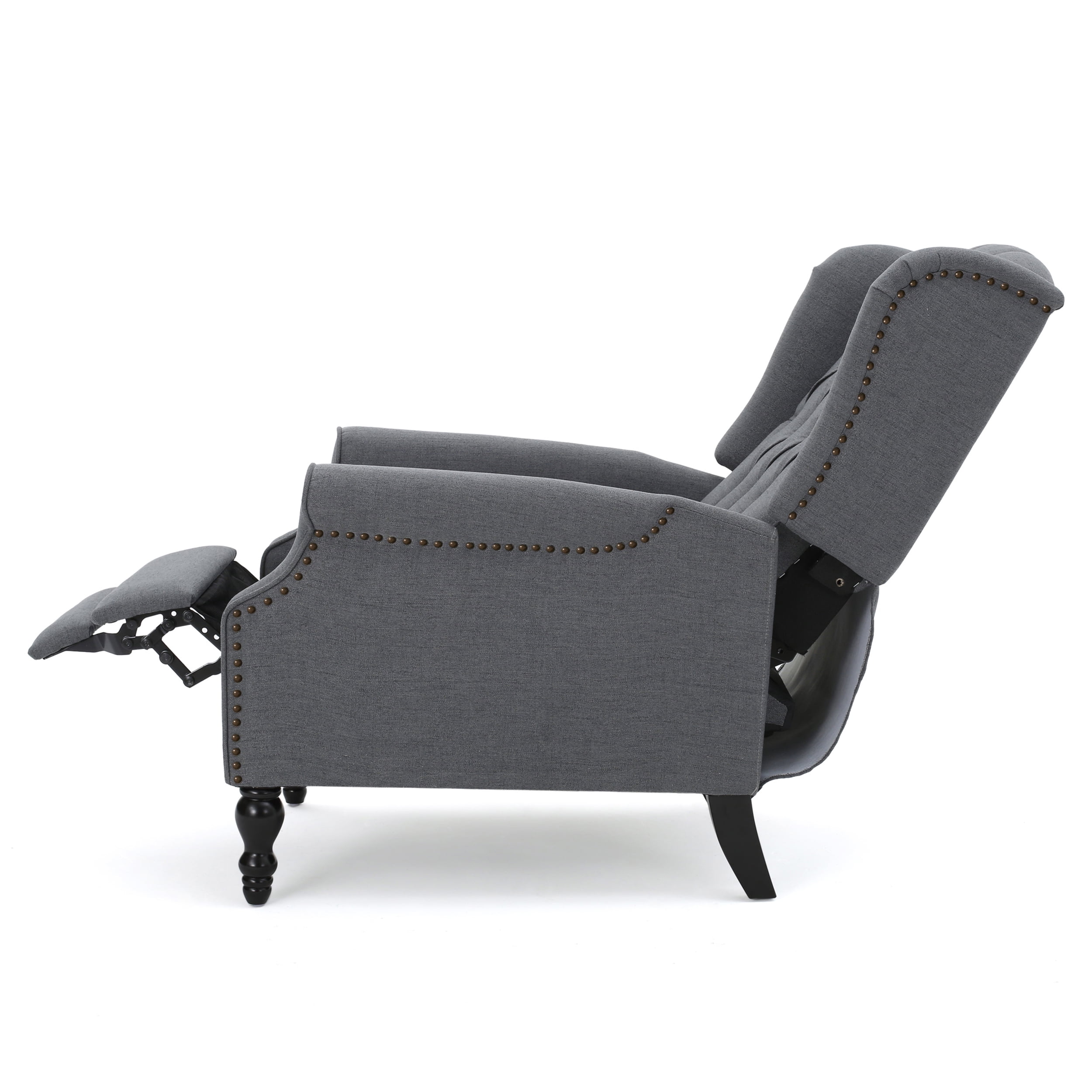 GDF Studio Elizabeth Contemporary Tufted Wingback Pushback Recliner, Charcoal and Dark Brown