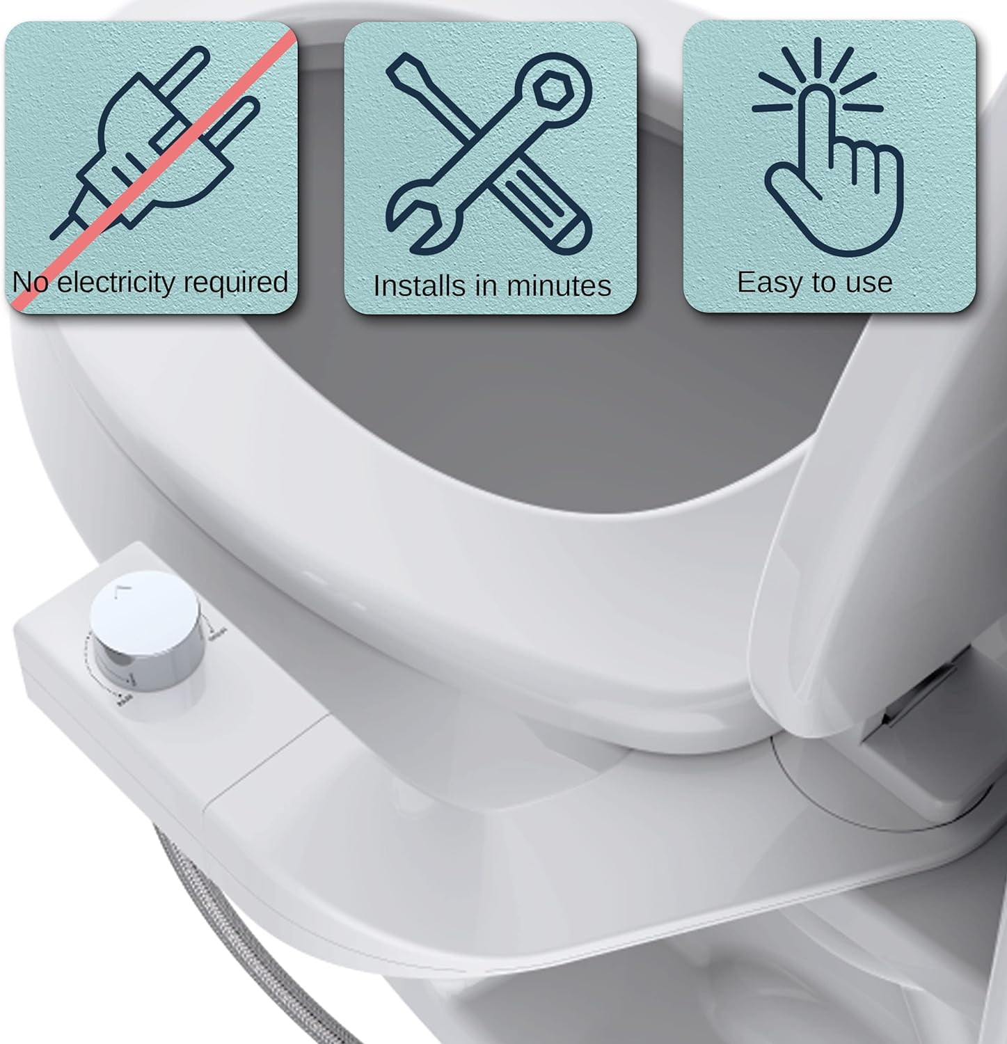 ADDOT Ultra-Slim Bidet Attachment for toilet - Easy Left/Right Hand, 3 Color Knob Installation(Silver, White, Black), Dual Nozzle (Feminine/Posterior Wash), Adjustable Water Pressure, Non-Electric