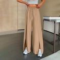 thumbnail image 2 of Bmisegm Stylish Women's Casual Pants Wide Leg Loose Palazzo Trousers Comfortable Fit Elastic Waist with Pockets Trendy Design for All Occasions Khaki L, 2 of 5