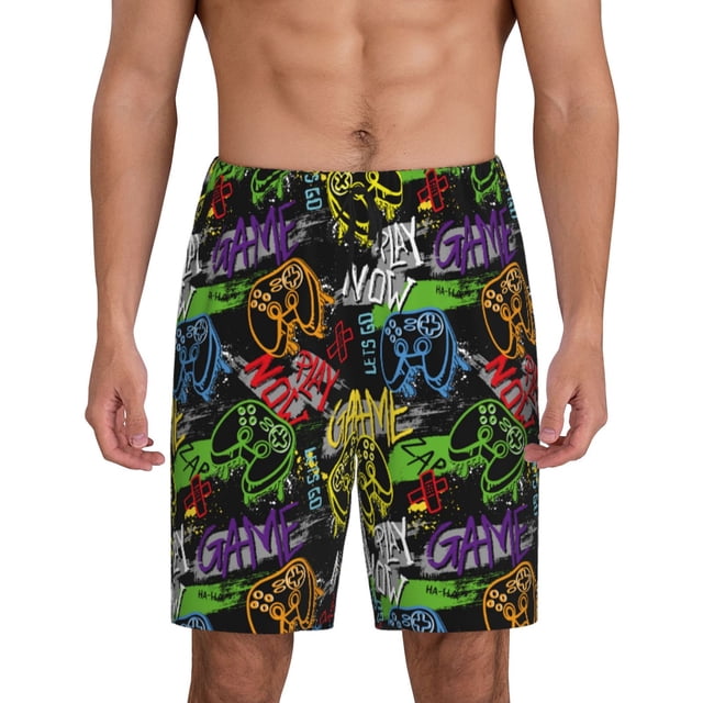 Fotbe Game Joysticks Pantalones Cortos de Pijama para Hombre, Ropa de Dormir, Pantalones de Pijama Cortos para Hombre-Large