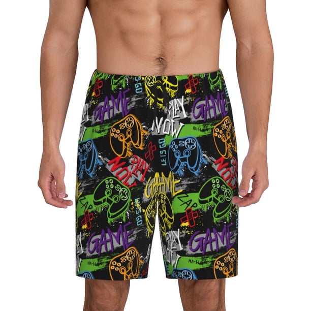 Fotbe Game Joysticks Pantalones Cortos de Pijama para Hombre, Ropa de Dormir, Pantalones de Pijama Cortos para Hombre-XX-Large