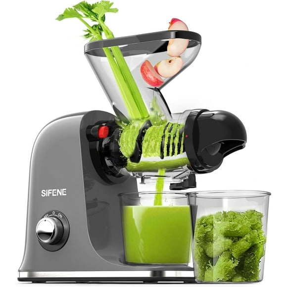 SiFENE 100W Cold Press Juicer Machine, Compact Single Serve Slow Masticating Juicer for Vegetable and Fruit, Easy to Clean, Gray