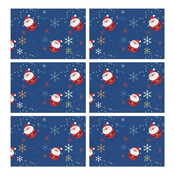 Christmas Table Mats 12x17 Inch Set of 6, Waterproof Plastic Placemats - Winter Snowflake Deer Design for Kitchen Dining Party Decor