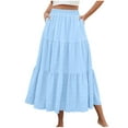 thumbnail image 3 of Skirts for Womem Summer Boho Flowy Swing Tiered Maxi Skirt Trendy Classys Elastic Waist Pleated A-Line Long Beach Dress with Pockets Light Blue#summer skirts XL, 3 of 8