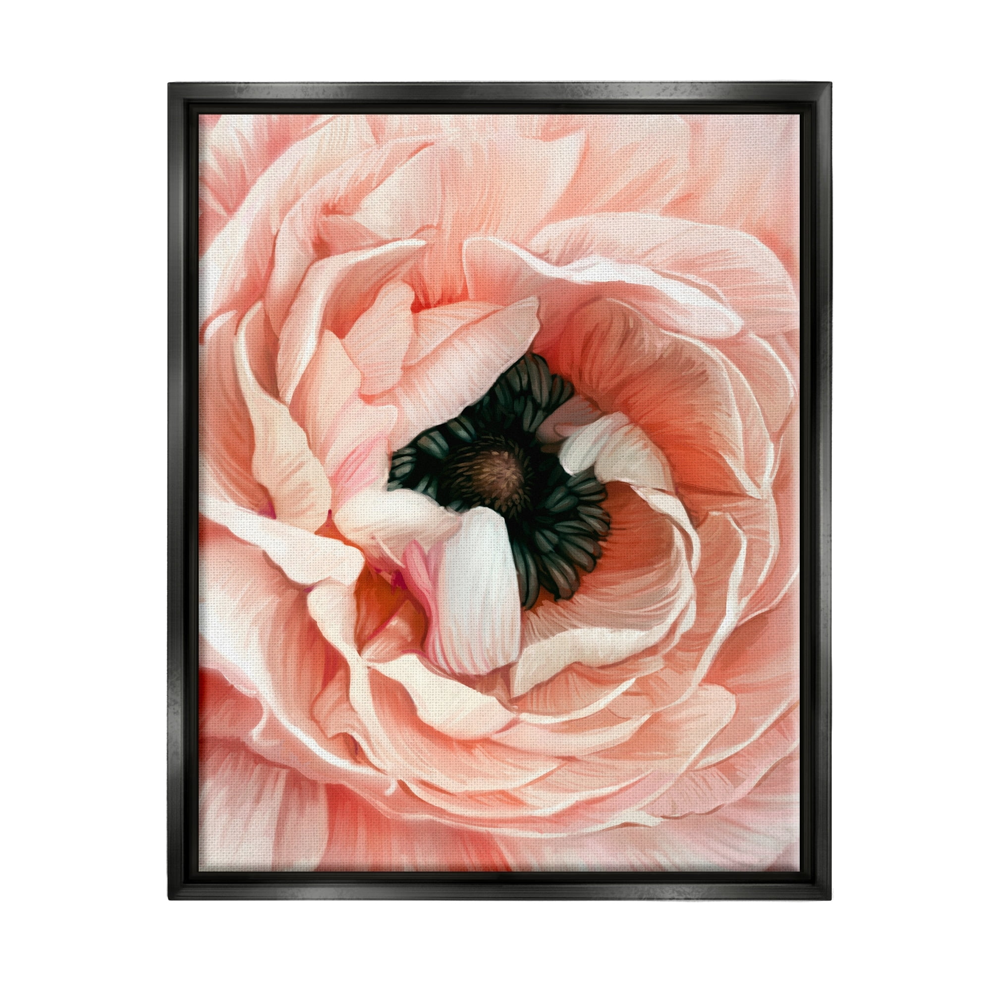 Stupell Industries Up Close Pink Peony Intricate Sunlit Petals Painting Metallic Gold Floating Framed Canvas Print Wall Art, Design by Ziwei Li