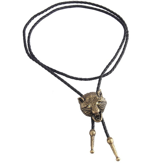 Collar con colgante de cordón de cuero con corbata de bolo de lobo occidental unisex - Bronce,