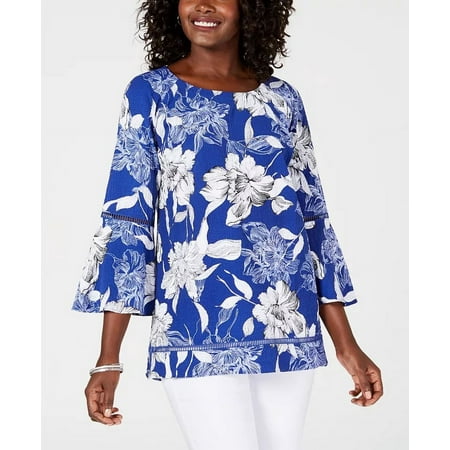 JM Women's Collection Crinkle Texture Bell-Sleeve Top Navy Size XX Large