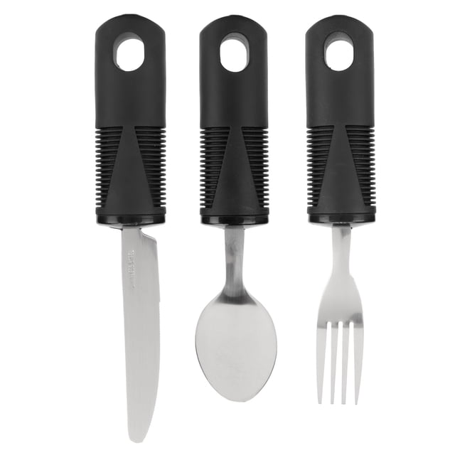 Weighted Adaptive Utensils, Steak Knife Adaptive Utensils Rubber Handle Rounded Edges Soup Spoon Stainless Steel Prevent Shaking for Parkinson