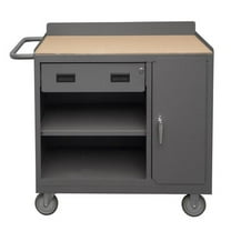 36 in. 16 Gauge Lockable Mobile Bench Cart with 3 Shelves & 4 Drawers Tempered Hardwood, Gray