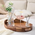 thumbnail image 4 of Acacia Wood Serving Tray with Handles - 17'' x 13'' Round, Decorative Ottoman Trays for Breakfast, Home Decor, Tea Party, Coffee Table, Candle Display, Kitchen Counter Board, 4 of 5
